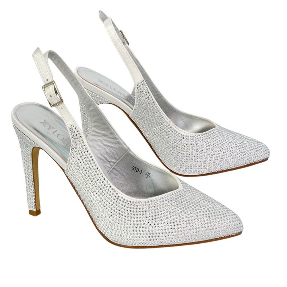 XY London Womens/Ladies Divine Diamante Pointed High Heels / White